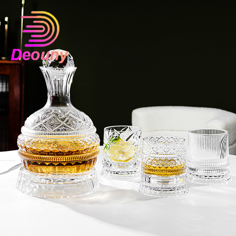 Glass Decanter Whiskey - DEOUNY Europejska obrotowa karafka do wina