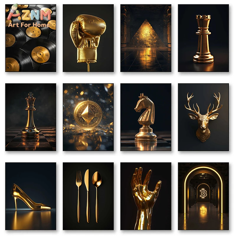Luxury Lifestyle Items - AZNM Luksusowe złote obrazy na płótnie