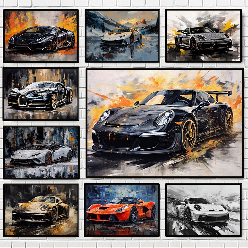 Luxury Lifestyle Items - Nowoczesny Abstrakcyjny Plakat z Luksusowymi Samochodami